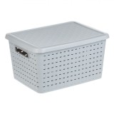 Coș Depozitare Plastic, Model Perforat, Gri, Capacitate 40L, 46x35x25cm, Oem