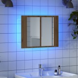 vidaXL Dulap Baie cu Oglinda &amp; LED Stejar Artizanal 60x12x45cm, Corp Baie Suspendat, Mobilier Baie Maro