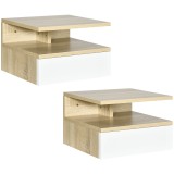 HOMCOM Set de 2 Noptiere Suspendate cu Sertar și Poliță Superioară, Noptiere Moderne din Lemn, 35x32x22.5 cm, Lemn Natural | Aosom Romania