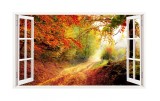 Sticker decorativ, Fereastra 3D, Toamna, 85 cm, 213STK, natura si peisaje