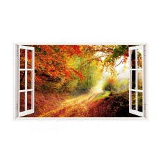 Sticker decorativ, Fereastra 3D, Toamna, 85 cm, 213STK