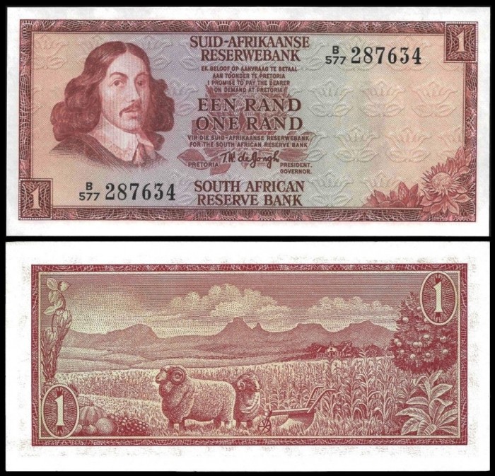 AFRICA DE SUD █ bancnota █ 1 Rand █ 1975 █ P-116b █ UNC █ necirculata