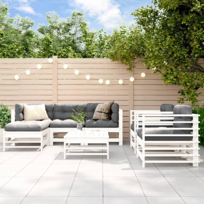 vidaXL Set mobilier de grădină, 7 piese, alb, lemn masiv de pin foto