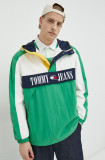 Tommy Jeans geaca barbati, culoarea verde, de tranzitie, oversize