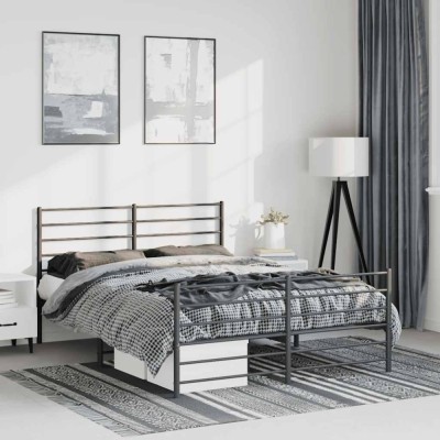 vidaXL Cadru pat metalic cu tăblie de cap/picioare, negru, 135x190 cm 352336 foto
