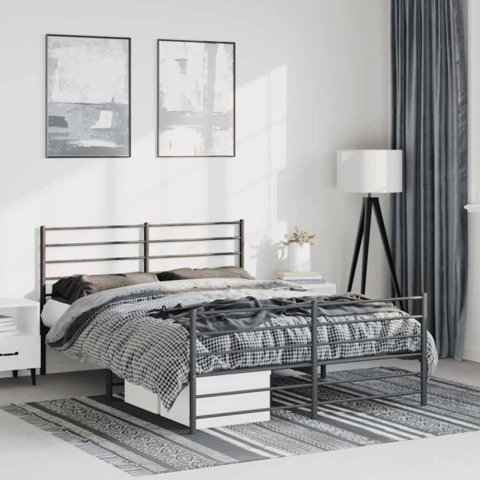 vidaXL Cadru pat metalic cu tăblie de cap/picioare, negru, 135x190 cm 352336