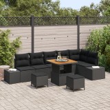 Set canapele grădină vidaXL 9 piese cu perne Negru Ratan Acacia, Canapea grădină vidaXL 2 locuri cu perne Negru Ratan poliester, Set dining grădină vi