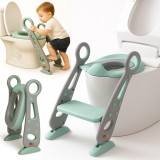 Reductor WC pentru Copii cu Scarita, Linomag&reg;, Plabil, Reglabil pe Inaltime, Colac Moale, 42.6 x 55 x 41.5 cm, Gri / Mint