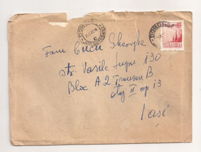 FD10 - Plic Circulat Intern, Dorohoi-Iasi , Include Corespondenta - 1972