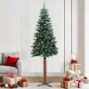 Pom Crăciun artificial subțire, lemn și zăpadă, verde, 210 cm