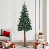 vidaXL Pom Crăciun artificial subțire, lemn și zăpadă, verde, 210 cm