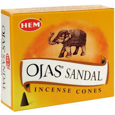 Conuri parfumate Sandal Ojas, gama Hem profesional pentru efect tonic, 10 conuri (25g) aromaterapie, suport metalic inclus foto