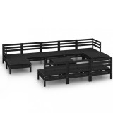 Set mobilier de gradina, 11 piese, negru, lemn masiv de pin