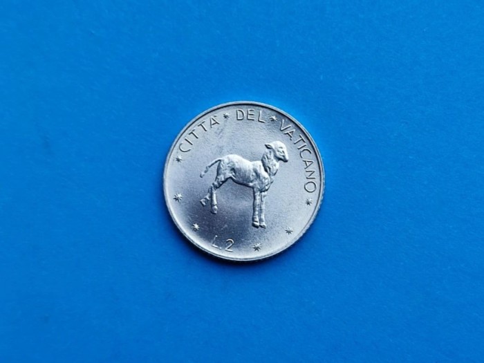 2 Lire 1975 Vatican-UNC-Luciu de batere
