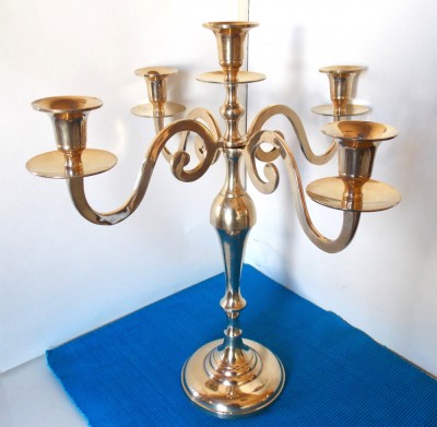Impresionant sfesnic candelabra cinci brate Regency alama placata aur anii 20-30 foto