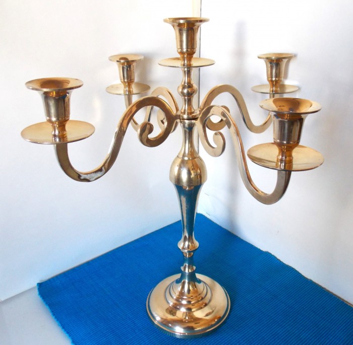 Impresionant sfesnic candelabra cinci brate Regency alama placata aur anii 20-30