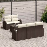 Cumpara ieftin Set de canapea de grădină, 6 piese, cu perne, maro, din rattan