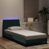 vidaXL Cadru de pat cu lumini LED, verde &icirc;nchis, 80x200 cm, catifea