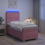 Cumpara ieftin Pat boxspring cu saltea cu benzi LED Roz 80 x 200 cm Catifea