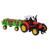 Tractor cu remorca si busteni de jucarie, My FarmVillage, multicolor, 36x10x13 cm, Oem