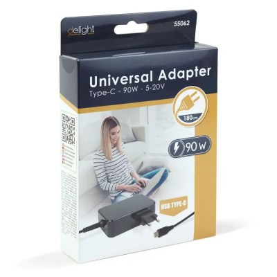 Adaptor incarcator USB-C 90W 5-20V 1.8m negru delight 55062 foto