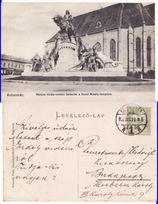 Cluj - Statuia lui Matei Corvin- rara foto