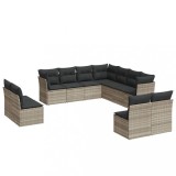 Set canapele de gradina cu perne, 11 piese, gri, poliratan
