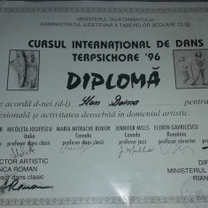 DIPLOMA CURSUL INTERNATIONAL DE DANS TERPSICHORE 96.semnata International,T.GRAT