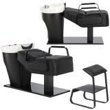 Spălătorie pentru frizerie Nerea cu chiuvetă ceramică mobilă, robinet și duză.