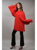 Cumpara ieftin Bluza Dama Cut Out Lumina Cellese, Maneca Lunga, Rosu, M/L, Poliester, Made in Italy, Eleganta, Decupaje Chic