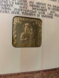 Felicitare medalie Crăciun religios 2010, cupru aurit, Monetăria Statului
