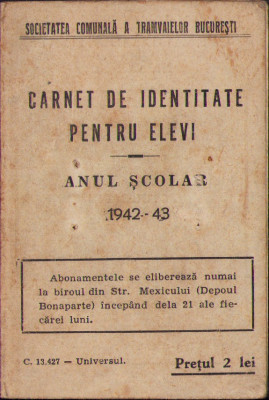 HST A1253 Societatea Comunală a Tramvaielor București 1943 carnet identitate foto