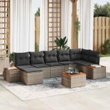 VidaXL Set de canapea de grădină cu 8 piese și perne gri din rattan poliesteric și lemn de acacia