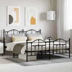 Cadru pat fără saltea, cu tăblie picioare negru 160x200cm metal