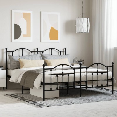 vidaXL Cadru pat fără saltea, tăblie de picioare negru 180x200cm metal 353461 foto