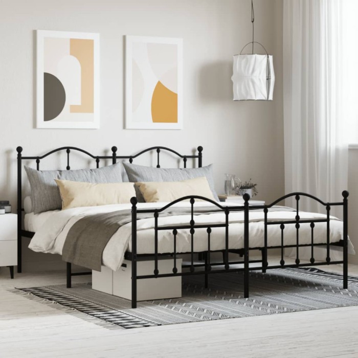 vidaXL Cadru pat fără saltea, tăblie de picioare negru 180x200cm metal 353461