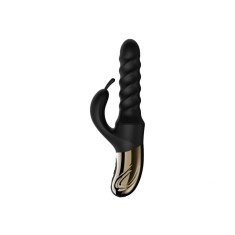 Vibrator Swirl Rabbit, 5 Moduri de Impingere si Rasucire, 8 Moduri Vibratii, Silicon, USB, Negru, 25.7 cm, Passion Labs