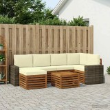 vidaXL Set canapea gradina modular 7 piese lemn masiv acacia, natural si crem, rezistent la vreme