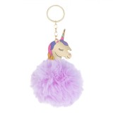 Breloc Unicorn, Pompon Lila, Coamă Multicoloră, 10cm, Oem