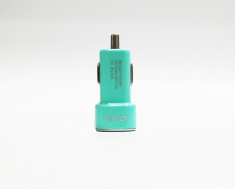 Incarcator/adaptor auto USB FIFO Light Blue, 2 porturi, 2.1A foto