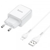 Incarcator Retea cu Cablu Lightning HOCO N2, 10W, 2A, 1 x USB-A, Alb, Apple