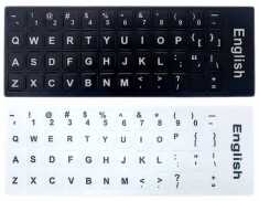 Litere autocolante pentru tastatura laptop, Active, fond alb/negru, layout standard engleza US qwerty, rezistente la apa, corectie taste notebook