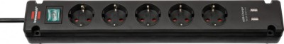 Prelungitor Brennenstuhl Bremounta 5 prize, 2 USB-uri, 3m, Buton On Off, prindere in suruburi foto