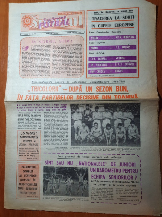 sportul supliment fotbal 10 iulie 1987-palmaresul echipelor noastre in cupele eu