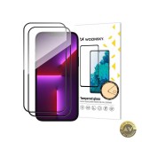 Folie de protectie Ecran WZK pentru Apple iPhone 15 Pro Sticla Securizata Full Glue Set 2 bucati Case Friendly Neagra