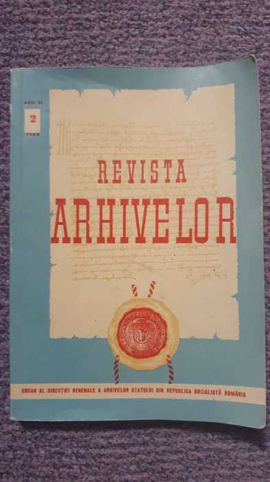 Revista arhivelor, nr 2 anul XI, 1968, 270 pagini, stare buna