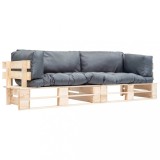 VidaXL Set canapea grădină paleți cu perne gri, 2 piese, lemn de pin