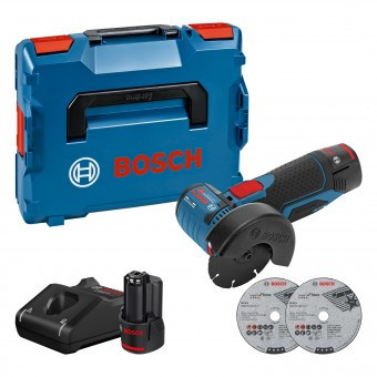 Bosch GWS 12V-76 Polizor unghiular brushless + 2xAcumulatori GBA Li-Ion, 3Ah + Incarcator GAL 12V-40 + L-Boxx + 3 x Discuri - 3165140913393 foto