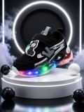 Cumpara ieftin Pantofi sport cu lumini LED, Model accesoriu cu ursulet, Piele ecologica, Negru