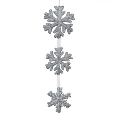 Decoratiune Craciun, Model 3 Fulgi, Culoare Alb Argintiu, Material Spuma, 63cm